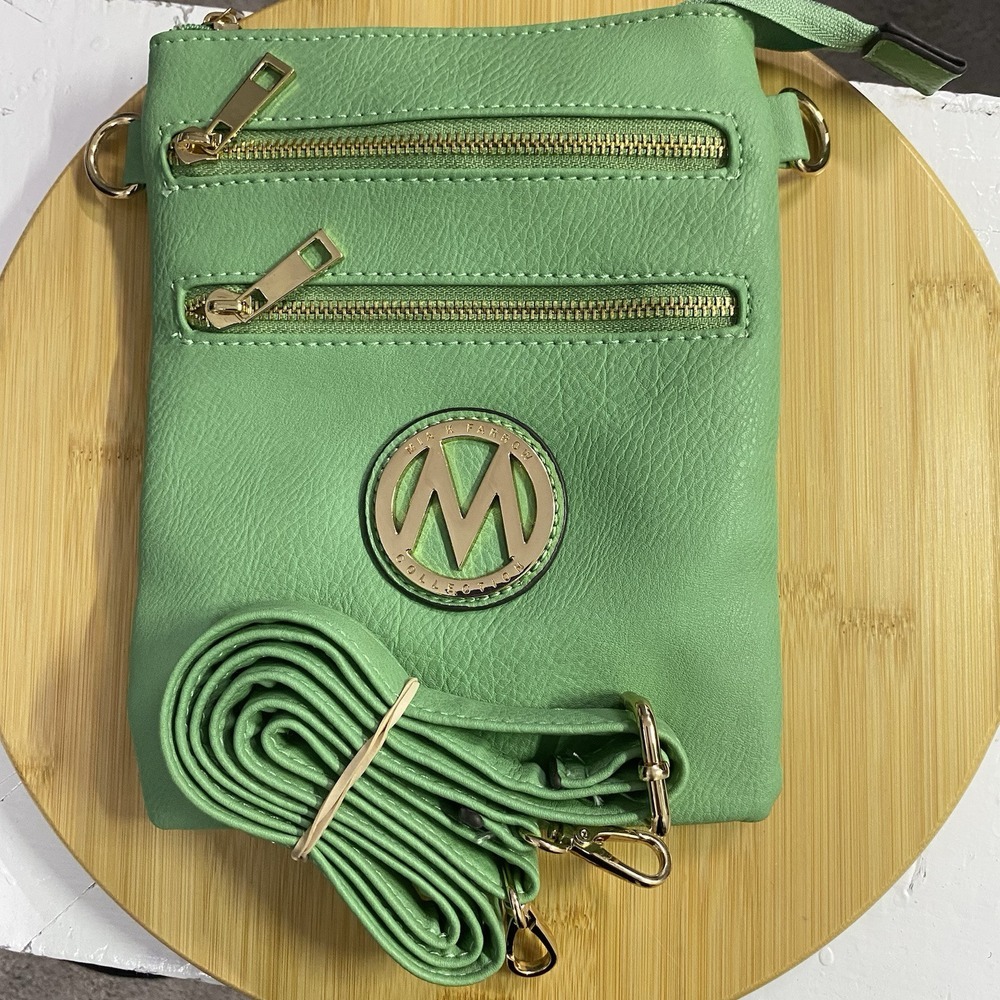 Mia K Farrow Collection Green Cross Body Purse New Detachable Strap Gold Accents